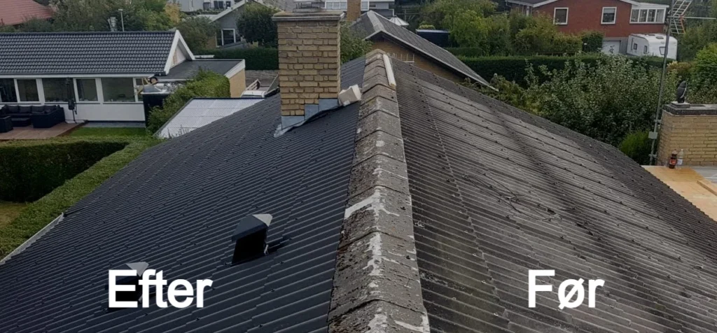 Udskiftning af bølgeeternittag før og efter